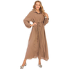 New Fashion Muslim Lapel Solid Color Full Button Slim Dress Long Skirt