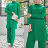  Modest Two Piece Women Top Islamic Clothing 2pieces Suit Maxi Burka Kurti Dubai 2022 Printing Prayer Thobe Pants Muslim Blouse Set