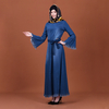 2022 Muslim Summer New Loose Butterfly Long-sleeved Embroidered Denim Dress Muslim Robe