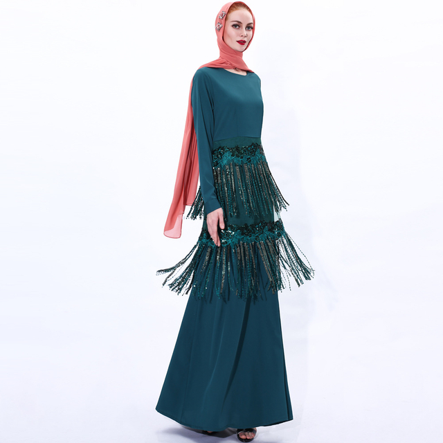 NEW Muslim Women's Fashion Summer Dress Middle East Sequins Tassel Robe Dress Skirt Cross-border Abaya