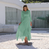 2022 Muslim New Arab Solid Color Front Short Back Long Elegant Embroidery Round Neck Long-sleeved Muslim Long Skirt