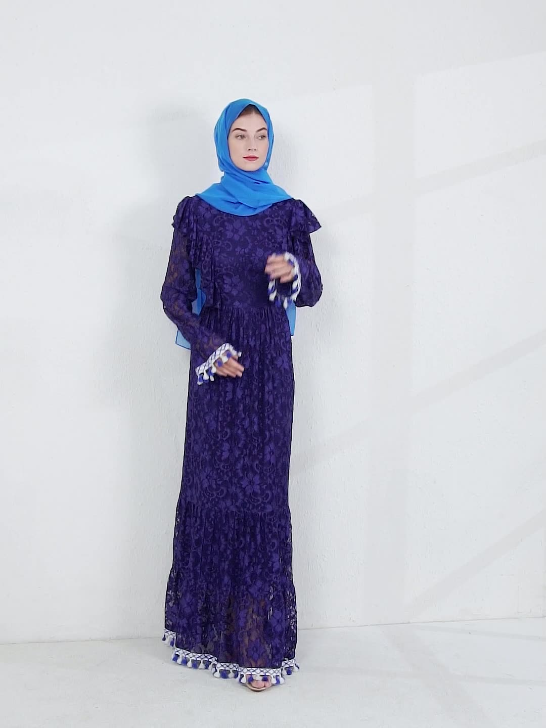 2022 Muslim Spring And Autumn New Foreign Trade Middle East Tassel Solid Color Muslim Elegant Loose Pakistani Women's Wear