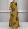New Cotton And Linen Printed Long Shirt Muslim Plus Size Women's Loose Casual Retro Long-sleeved Dress