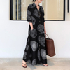 2022 Muslim Plus Size New Muslim Cotton And Linen Printing Lapel Long Sleeve Simple Loose Casual Long Shirt Dress