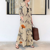 2022 European And American Style Cotton And Hemp Color Lapel Long-sleeved Long-sleeved Pocket Simple Loose Casual Long Cardigan Dress