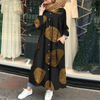 2022 Muslim New Spring And Autumn Cotton And Linen Print Retro Ethnic Casual Plus Size Women's Long-sleeved Loose Long Dress