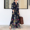2022 New Style Cotton And Linen Printing Lapel Long-sleeved Pocket Simple Loose Casual Long Shirt Dress
