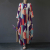 2022 Muslim Cotton And Linen Printed National Wind Retro Hedging Loose Round Neck Long Irregular Dress