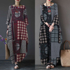 2022 New Cross-border Cotton And Linen Printing National Style Retro Hedging Loose Round Neck Long Irregular Dress