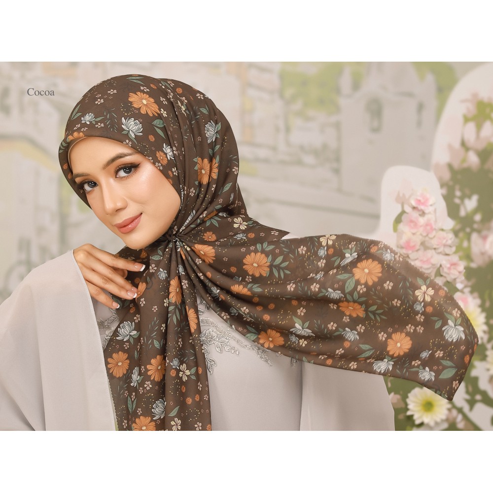SIPO Wholesale Custom Hijab Cotton Voile Tudung Fashion Muslim Bawal Digital Printed Scarf Square Hijab 115Cm Voile Fabric Luxury-BLOOM SERIES