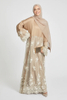 SIPO Luxury Royal Satin Closed Abaya Champagne Gold Intricate Lace with Diamante And Embellishments