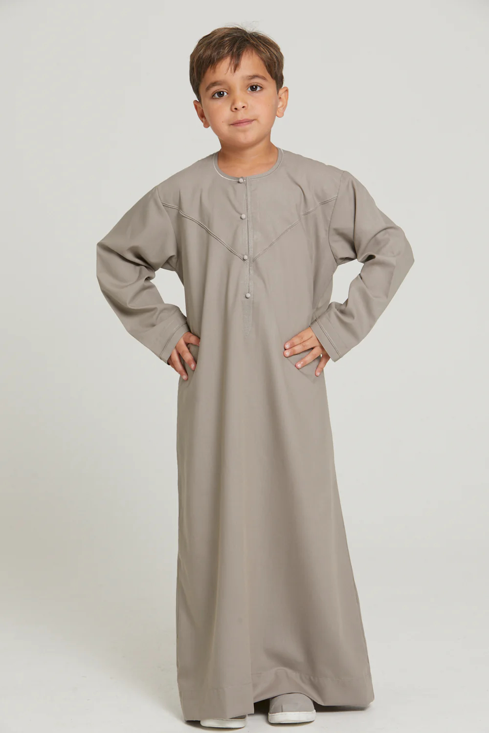 SIPO Hot Selling Thobe Casual Wear O Neck Premium Kids Long Sleeve Robes Muslim Clothing Grey Dyed Custom Closure