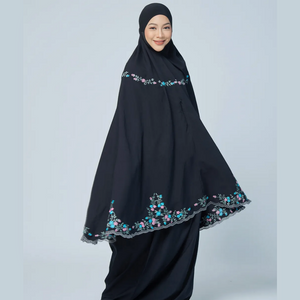 SIPO New Arrival Women's Telekung Soft Cotton Prayer Set Primrose Flowers Embroidery Design for Malaysia Women