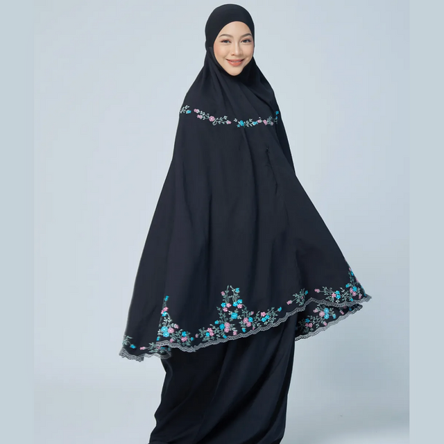 SIPO New Arrival Women's Telekung Soft Cotton Prayer Set Primrose Flowers Embroidery Design for Malaysia Women