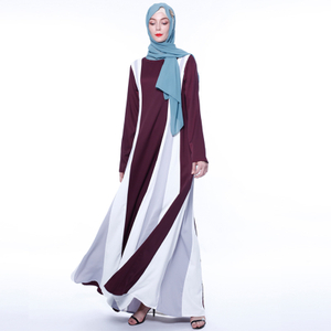 Ramadan Contrast Color Muslim Islamic Abaya Maxi Dress Modest Dress