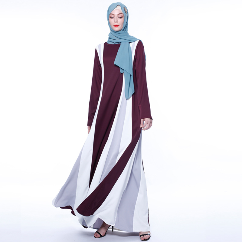 Ramadan Contrast Color Muslim Islamic Abaya Maxi Dress Modest Dress