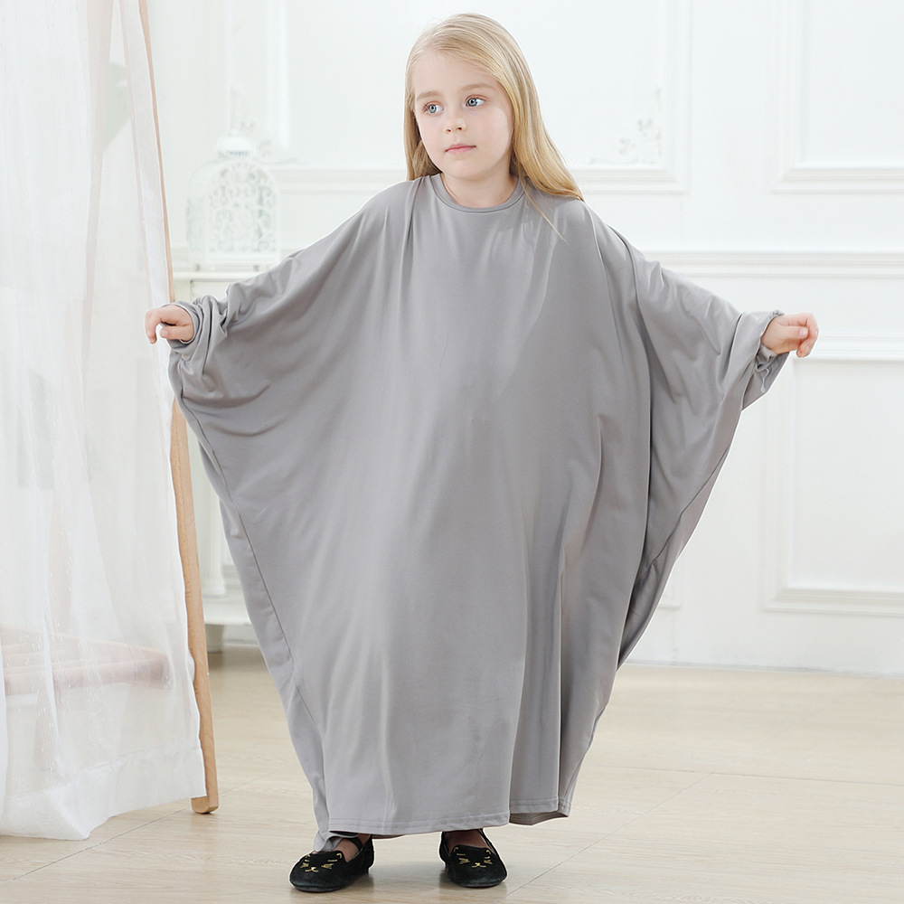 Middle East Pure Color Bat Sleeve Child Kid Modest Muslim Islamic Abaya