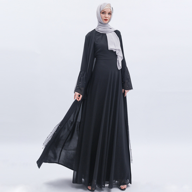 Nida Black Modesty Kimono Arab Robe Cardigan Islamic Open Abaya Muslim Fashion
