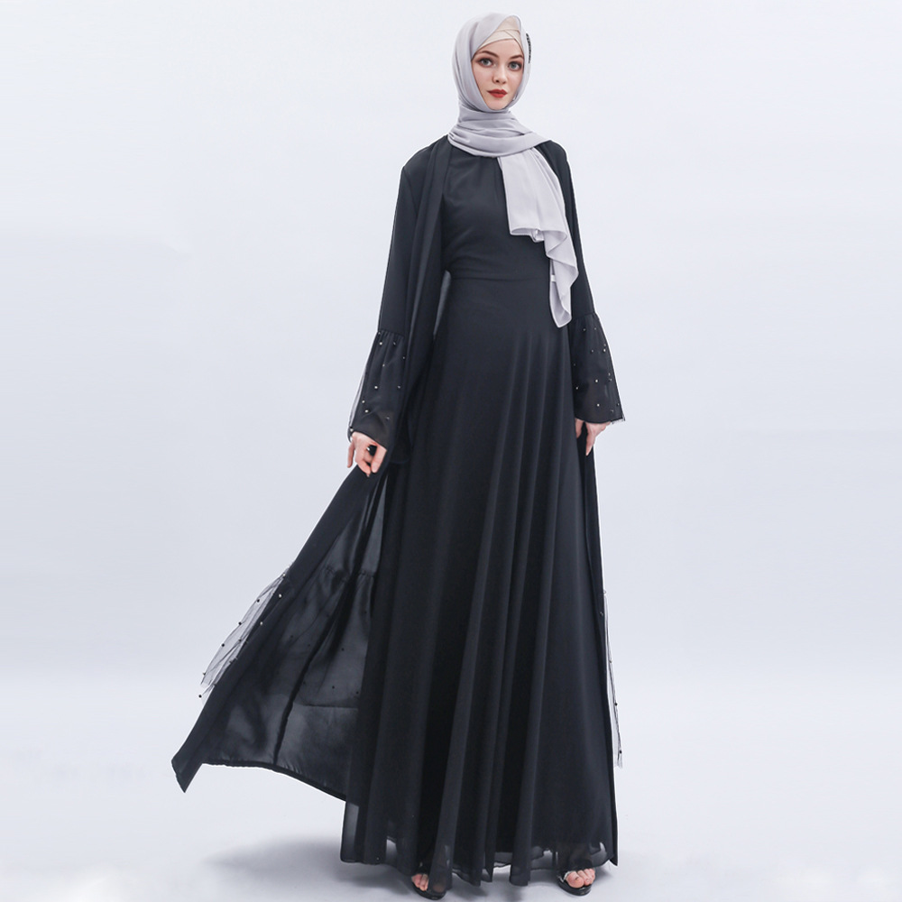 Nida Black Modesty Kimono Arab Robe Cardigan Islamic Open Abaya Muslim Fashion