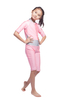 Kids Girls Conservative Cute V-Neck Stitching Consists Hat Islamic Muslim Swimsuit Swimwear