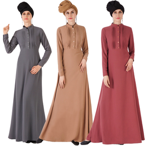 Stand Collar Ruffles Abaya Front Pleated Party Muslim Maxi Dress Islamic Clothing