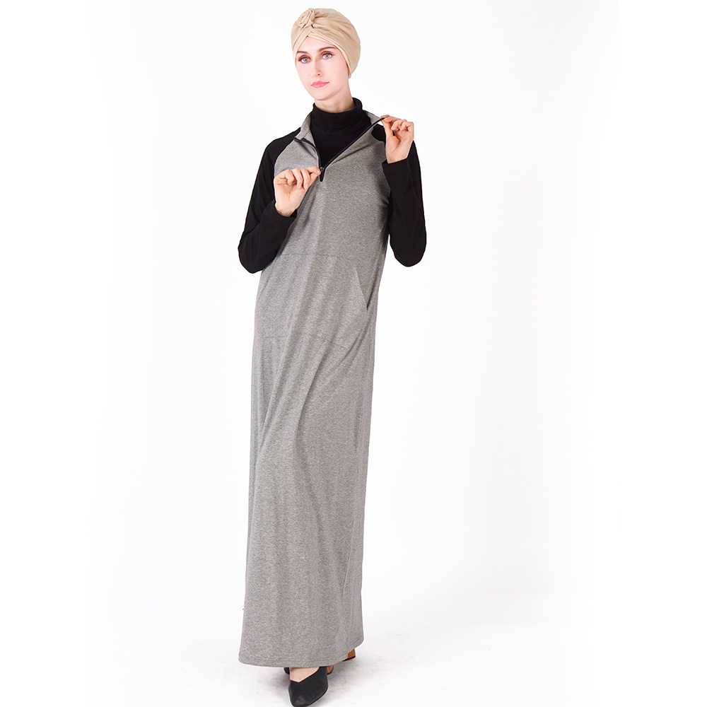 Black And Grey Tracksuit Sport New Style Abaya Islamic Clothing Arab Long Dress (8)