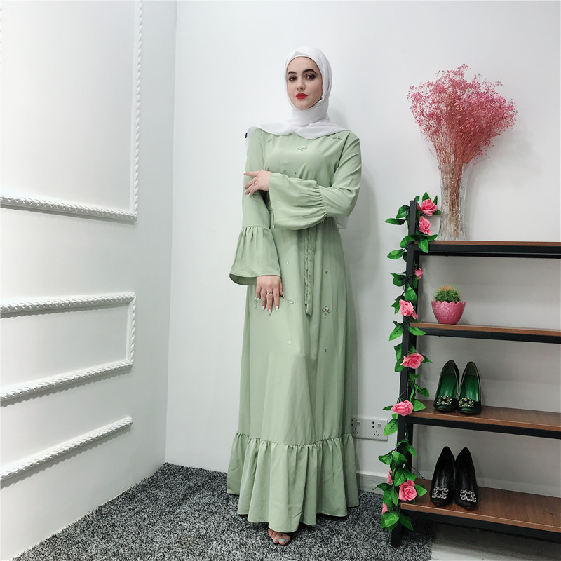Latest Design Elegant Floral Long Sleeves Maxi Robes Muslim Abaya Dubai Islamic Women Clothing