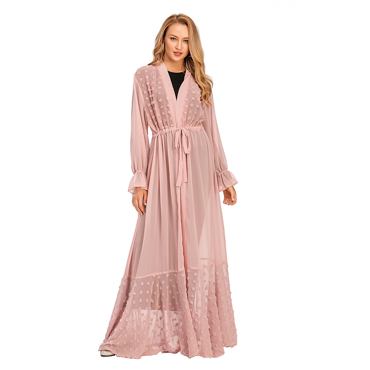 New Fashionable Turkish Islamic Cardigan Robe Slim Slim Waist Waist Muslim Open Abaya (2)