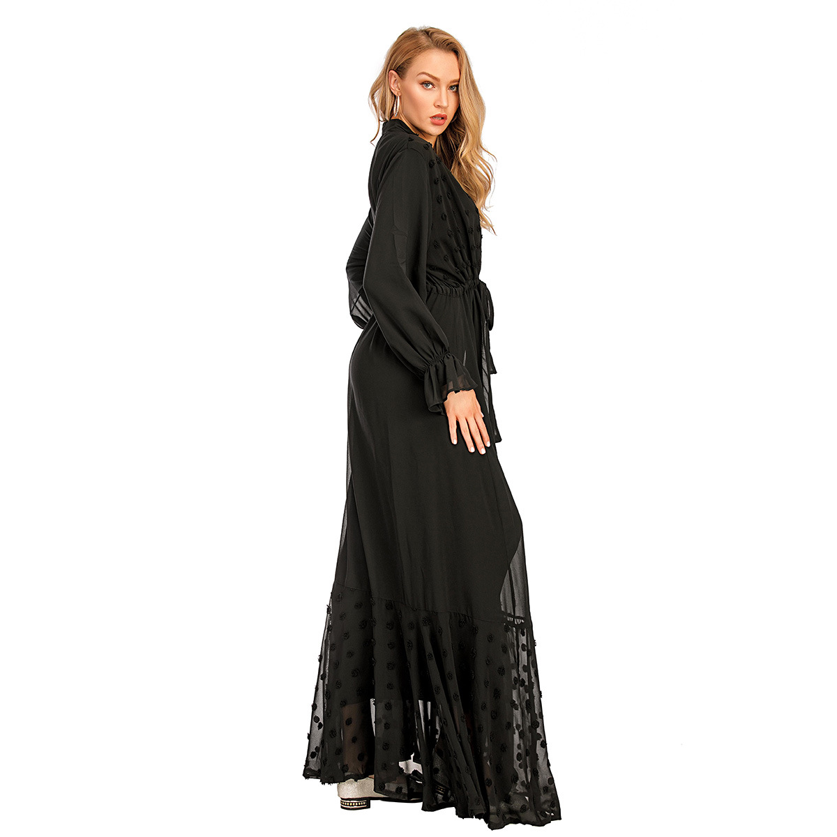 New Fashionable Turkish Islamic Cardigan Robe Slim Slim Waist Waist Muslim Open Abaya (11)