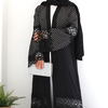 New Fashion Black Lace Stitching Polka Dot Turkish Islamic Cardigan Muslim Open Abaya