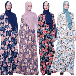 2021 Latest design Islamic Women Clothing Muslim Maxi Floral Long Sleeve Dress Abaya