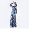 Splash Stand Collar Floral Dubai Abaya Islamic Clothing Muslim Dress With Belt