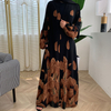 Middle Eastern Arab Print Lantern Sleeve Cardigan Muslim Modest Open Abaya