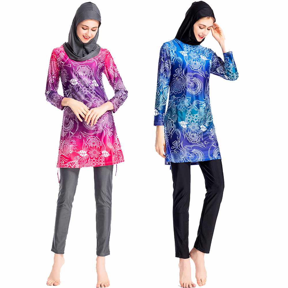 SIPO Cheap Wholesale Ladies Swimsuit FREE SHIPPING 2021 Malaysia Islamic Solid Color Muslim Three Pieces Swimwear For Women