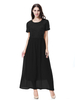 Dubai Crew Neck Double Chiffon High Elastic Short Sleeve Muslim Islamic Women Abaya Dress Clothing With Lace