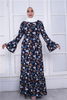 Pleated Black Dubai Flower Latest Design Casual Elegant Islamic Clothing Muslim Maxi Dresses