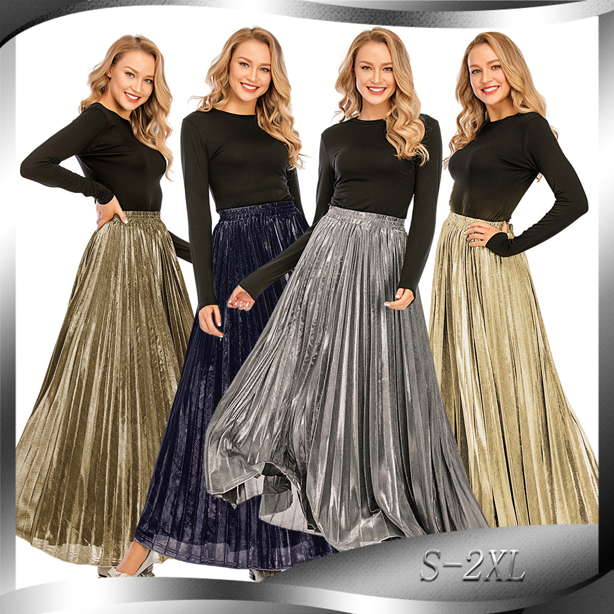 Simple And Versatile Women's Spring And Summer Waist A-line Pleated Skirt