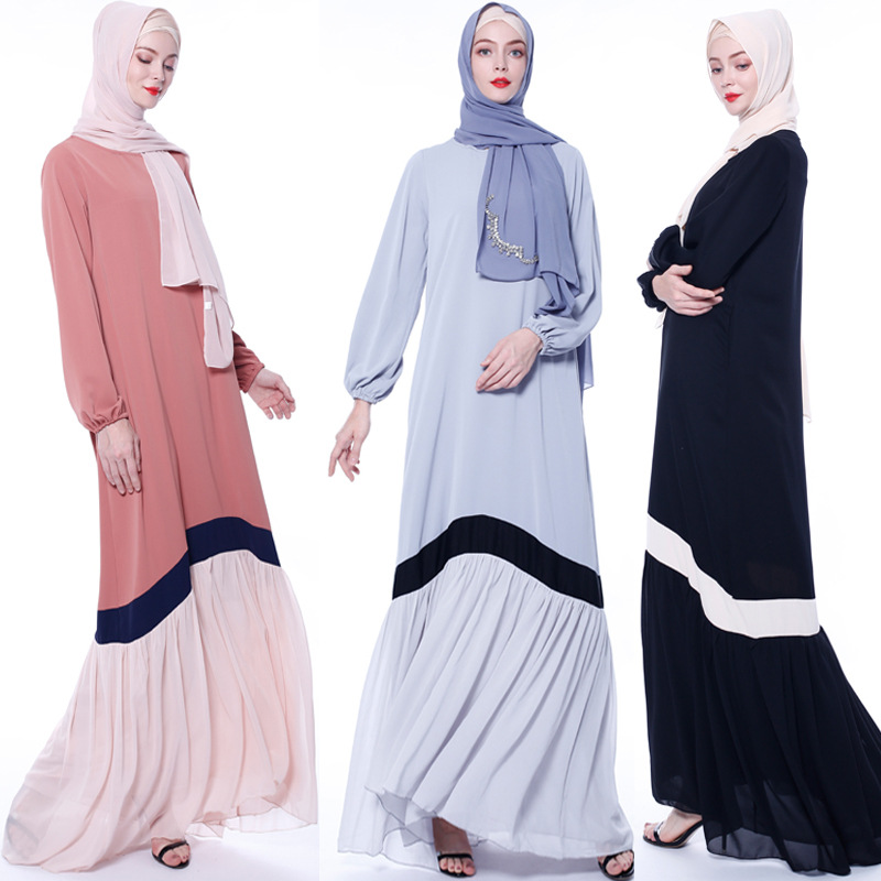 Colorblock Loose Fit Muslim Abaya Women's Robe Islamic Dress Maxi Dress