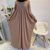 Ramadan Muslim Women's Maxi Dress Pure Color Shirring Modest Islamic Abaya