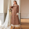 Lace Beading Lantern Sleeve Maxi Dress Muslim Modest Islamic Abaya Gown 