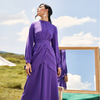 Standing Neck Waist Draw Fold Lantern Sleeve Muslim Islamic Abaya