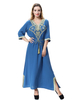 FREE SHIPPING Modest V-Neck Applique Breathable Solid Long Sleeve Muslim Islamic Women Abaya Dress Clothing With Removable Belt