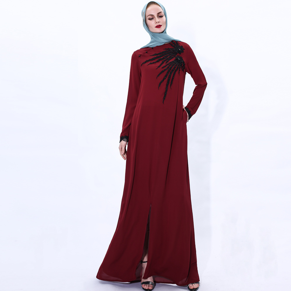 Middle East Modest Fashion Beaded Abaya Muslim Women's Abaya Zipper