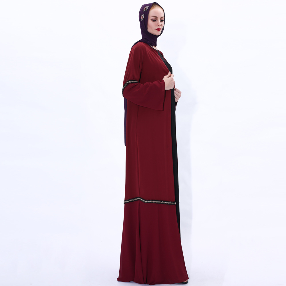 Simple And Fashionable Long-sleeved Cardigan with Muslim Women's Gold Belt Open Abaya