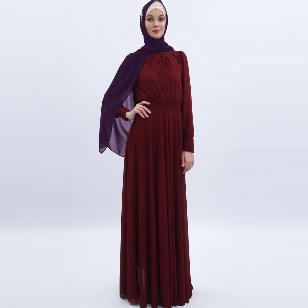 Double Layers Chiffon High Waist Muslim Islamic Abaya Modest Dress