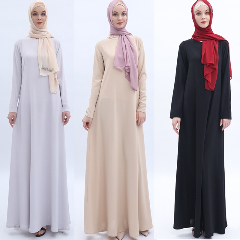 Pure Color Muslim Islamic Abaya Maxi Dress Modest Dress For Lady