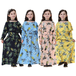 Dubai Solid Shawl Collar Floral Breathable High Elastic Muslim Islamic Clothing Dress Girls Abaya