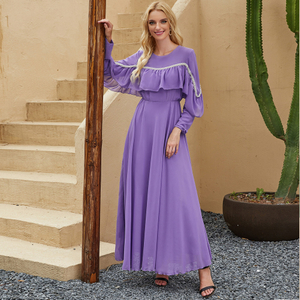 Middle East Shirring Ruffle Chiffon Muslim Islamic Abaya Maxi Dress