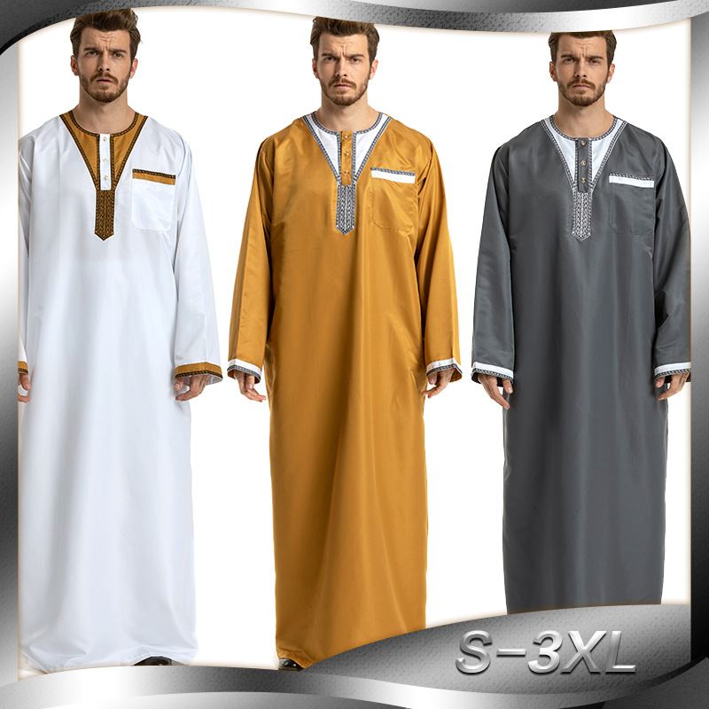 Middle East Match Color Modest Muslim Full Length Round Collar Man Thobe