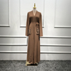 Malaysia Open Front Abaya Women Belt Maxi Dresses Muslim Islamic Cardigan Robes Abaya